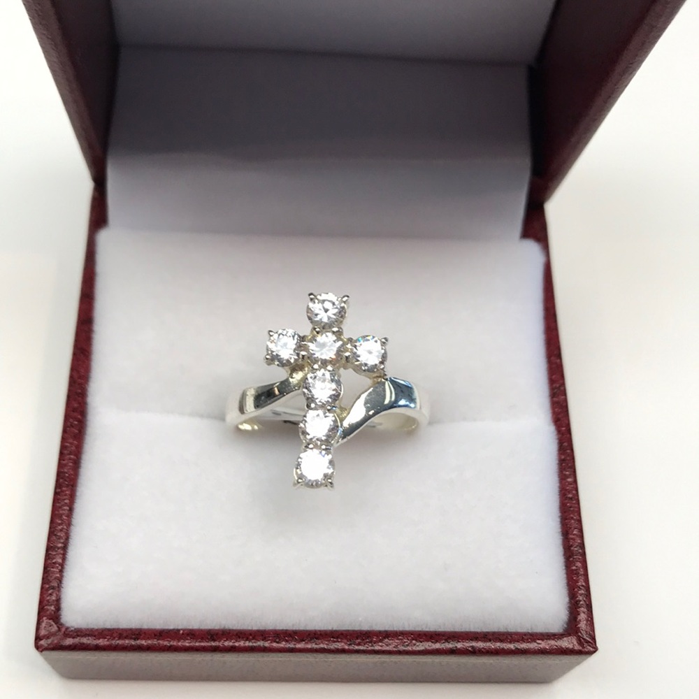 STERLING SILVER AUSTRIAN CRYSTAL CROSS RING NWT
